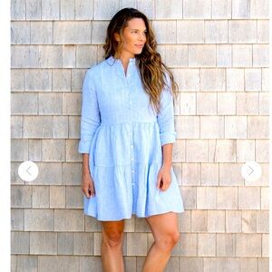 NWOT linen ruffle collar flounce dress!! M 🩵